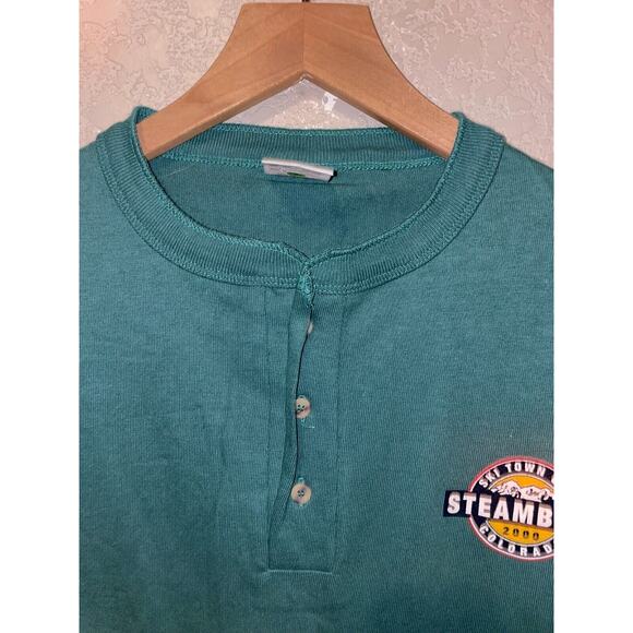 Vintage Skiing Shirt USA Colorado Steamboat Green Quarter Button Tee Large - Picture 5 of 9